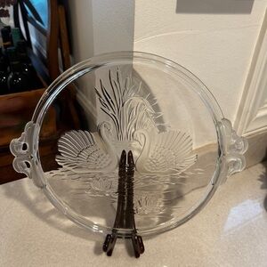 Vintage Mikasa Walther swan crystal glass platter